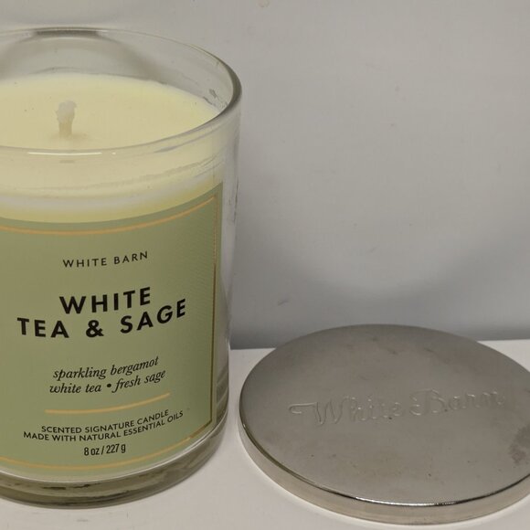NEW! White Barn for Bath & Body Works White Tea & Sage Glass Candle, 8oz - Picture 2 of 3